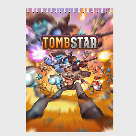 Скетчбук с принтом TombStar | ТомбСтар (Z) в Ухте, 100% бумага
 | 48 листов, плотность листов — 100 г/м2, плотность картонной обложки — 250 г/м2. Листы скреплены сверху удобной пружинной спиралью | Тематика изображения на принте: andy sum | game | gamer | marcus grambau | no more robots | play | roguelike | tomb star | tombstar | аркада | игра | мрачное сердце | рогалик | твин стик | шутер | экшен