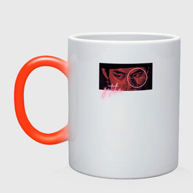 Кружка хамелеон с принтом Попался в Ухте, керамика | меняет цвет при нагревании, емкость 330 мл | Тематика изображения на принте: bts | бтс | глаза | парень | прицел | техен