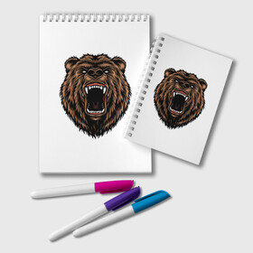 Блокнот Свирепый медведь: в Ухте, 100% бумага | 48 листов, плотность листов — 60 г/м2, плотность картонной обложки — 250 г/м2. Листы скреплены удобной пружинной спиралью. Цвет линий — светло-серый
 | гриззли | животные | звери | медведь