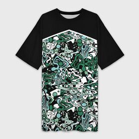 Платье-футболка 3D Черно зеленые каракули: в Ухте,  |  | абстрактный | каракули | креативный | мазня | разводы | черный и зеленый