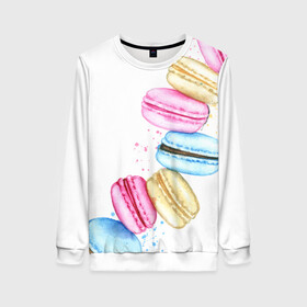 Женский свитшот 3D с принтом Macarons. Нежный десерт в Ухте, 100% полиэстер с мягким внутренним слоем | круглый вырез горловины, мягкая резинка на манжетах и поясе, свободная посадка по фигуре | акварель | акварельные | десерт | десерты | макаронс | макаруны | пирожное | пирожные | разноцветные | сладости