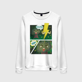 Женский свитшот хлопок с принтом Молния и дерево в Ухте, 100% хлопок | прямой крой, круглый вырез, на манжетах и по низу широкая трикотажная резинка  | дерево | комикс | листья | молния