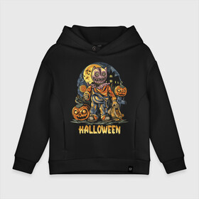 Детское худи Oversize хлопок Halloween: в Ухте, френч-терри — 70% хлопок, 30% полиэстер. Мягкий теплый начес внутри —100% хлопок | боковые карманы, эластичные манжеты и нижняя кромка, капюшон на магнитной кнопке | halloween | holiday | jaw | moon | night | pumpkin | smile | луна | ночь | праздник | тыква | улыбка | хэллоуин