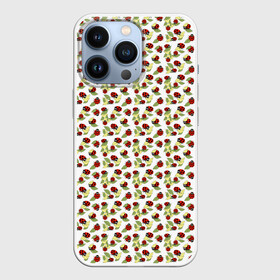 Чехол для iPhone 13 Pro с принтом Божьи коровки на белом фоне в Ухте,  |  | autumn | beetles | childrens | green | hide and seek | insects | ladybugs | leaves | play | print | red | summer | watch | yellow | божьи коровки | детский | желтые | жуки | зеленые | играют | красные | лето | листья | насекомые | осень | принт | прятки |