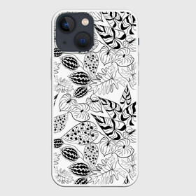 Чехол для iPhone 13 mini с принтом Черно белый узор Тропики в Ухте,  |  | абстрактный | листья | модный | популярный | рисунок | скетч | тропический узор | цветы | черный и белый | экзотические растения