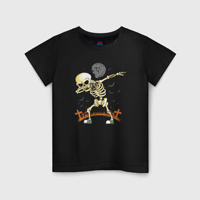 Детская футболка хлопок с принтом Halloween Dab в Ухте, 100% хлопок | круглый вырез горловины, полуприлегающий силуэт, длина до линии бедер | bat | bones | cross | dab | gesture | halloween | hype | moon | night | skeleton | жест | кости | крест | летучая мышь | луна | ночь | скелет | хайп | хэллоуин