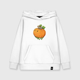 Детская толстовка хлопок с принтом Недовольная тыква в Ухте, 100% хлопок | Круглый горловой вырез, эластичные манжеты, пояс, капюшен | арт | мило | милота | недовольная | недовольный | овощ | овощи | осень | рисунок | свежие овощи | свежий овощ | свежий продукт | тыква | хеллоуин