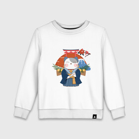 Детский свитшот хлопок с принтом Japan fuji lucky cat в Ухте, 100% хлопок | круглый вырез горловины, эластичные манжеты, пояс и воротник | cat | fuji | japan | lucky | torii | кошка | счастливая | тории | фудзи | япония