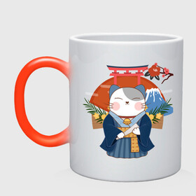 Кружка хамелеон с принтом Japan fuji lucky cat в Ухте, керамика | меняет цвет при нагревании, емкость 330 мл | cat | fuji | japan | lucky | torii | кошка | счастливая | тории | фудзи | япония