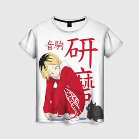 Женская футболка 3D с принтом Кенма Козуме, Haikyuu!! в Ухте, 100% полиэфир ( синтетическое хлопкоподобное полотно) | прямой крой, круглый вырез горловины, длина до линии бедер | haikyuu | kozume kenma | аниме | волейбол | кенма козуме | кодзукен | котик | кянма | манга | некома