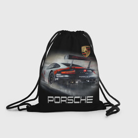 Рюкзак-мешок 3D с принтом PORSHE в Ухте, 100% полиэстер | плотность ткани — 200 г/м2, размер — 35 х 45 см; лямки — толстые шнурки, застежка на шнуровке, без карманов и подкладки | 911 | auto | car | cool | dark | logo | machine | porshe | ride | sportcar | автомобили | гонки | крутые | порше | ралли | спорткар | тачки