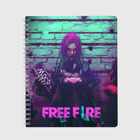 Тетрадь с принтом FREE FIRE в Ухте, 100% бумага | 48 листов, плотность листов — 60 г/м2, плотность картонной обложки — 250 г/м2. Листы скреплены сбоку удобной пружинной спиралью. Уголки страниц и обложки скругленные. Цвет линий — светло-серый
 | Тематика изображения на принте: ff | free fire | game | gamer | games | garena | hacker | pro gamer | гарена | гексагон | игра | текстура | фри фаер | фф | хакер