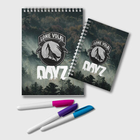 Блокнот с принтом LONE VOLKI | DAYZ (Z) в Ухте, 100% бумага | 48 листов, плотность листов — 60 г/м2, плотность картонной обложки — 250 г/м2. Листы скреплены удобной пружинной спиралью. Цвет линий — светло-серый
 | apocalypse | arma 2 | dayz | game | survival horror | zombie | апокалипсис | арма | арма 2 | дейзи | зомби | зомби апокалипсисом | игра | мертвецы | симулятор выживания | ходячик мертвецы