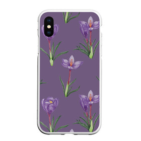 Чехол для iPhone XS Max матовый с принтом Цветы шафрана на фиолетовом в Ухте, Силикон | Область печати: задняя сторона чехла, без боковых панелей | Тематика изображения на принте: 8 марта | flowers | march 8 | spring | ботаническая иллюстрация | весна | день рождения | зеленый | лето | любовь | праздник | принт | природа | растения | фиолетовый | цветы | шафран