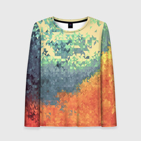 Женский лонгслив 3D с принтом Стихия: лед и пламя в Ухте, 100% полиэстер | длинные рукава, круглый вырез горловины, полуприлегающий силуэт | абстракция | жар | лед | огонь | пламя | робм | ромбы | стихия: лед и пламя | текстуры | узор | холод
