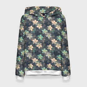 Женская толстовка 3D с принтом Цветочный ретро узор  в Ухте, 100% полиэстер  | двухслойный капюшон со шнурком для регулировки, мягкие манжеты на рукавах и по низу толстовки, спереди карман-кенгуру с мягким внутренним слоем. | бирюзовый | детский | для девочек | разноцветный | ретро | серый | цветочный узор | цветы