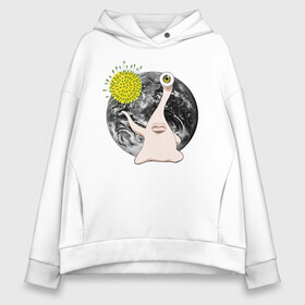 Женское худи Oversize хлопок с принтом Миги в Ухте, френч-терри — 70% хлопок, 30% полиэстер. Мягкий теплый начес внутри —100% хлопок | боковые карманы, эластичные манжеты и нижняя кромка, капюшон на магнитной кнопке | kiseijuu | migi | parasite | parasyte | миги | паразит