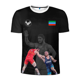 Мужская футболка 3D спортивная с принтом Dagestan wrestling team в Ухте, 100% полиэстер с улучшенными характеристиками | приталенный силуэт, круглая горловина, широкие плечи, сужается к линии бедра | abdulrashid | dagestan | freestyle | sadulaev | team | wrestling | абдулрашид | борьба | вольная | дагестан | кавказ | республика | садулаев | сборная | федерация | хасавюрт
