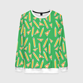 Женский свитшот 3D с принтом Карандаш и линейка в Ухте, 100% полиэстер с мягким внутренним слоем | круглый вырез горловины, мягкая резинка на манжетах и поясе, свободная посадка по фигуре | background | иллюстрация | карандаш | линейка | треугольник | школа