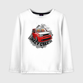 Детский лонгслив хлопок с принтом Cube & Domo в Ухте, 100% хлопок | круглый вырез горловины, полуприлегающий силуэт, длина до линии бедер | Тематика изображения на принте: car | cube | domo | domokun | japan car | jdm | nissan | домокун | машина | ниссан