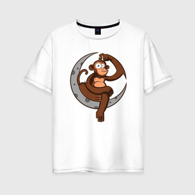 Женская футболка хлопок Oversize с принтом Moon Monkey в Ухте, 100% хлопок | свободный крой, круглый ворот, спущенный рукав, длина до линии бедер
 | mars | monkey | moon | nasa | астронавт | астрономия | вселенная | гагарин | галактика | животные | земля | илон маск | комета | космонавт | космос | луна | марс | наса | небо | нло | обезьяна | планета | ракета