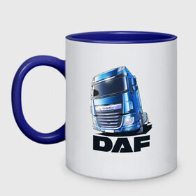 Кружка двухцветная с принтом Daf Truck в Ухте, керамика | объем — 330 мл, диаметр — 80 мм. Цветная ручка и кайма сверху, в некоторых цветах — вся внутренняя часть | truck | trucks | грузовик | грузовики | дальнобои | дальнобой | дальнобойщик | фура | фуры