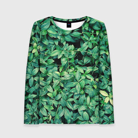 Женский лонгслив 3D с принтом Барвинок  в Ухте, 100% полиэстер | длинные рукава, круглый вырез горловины, полуприлегающий силуэт | art | ветви. | зелень | листья | натуральное | природа | растение