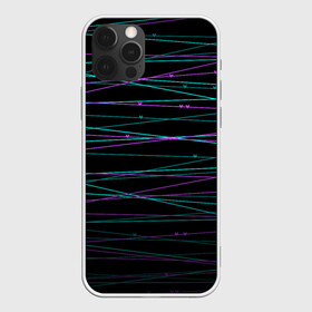 Чехол для iPhone 12 Pro с принтом Неоновые тонкие нити  в Ухте, силикон | область печати: задняя сторона чехла, без боковых панелей | детский | любовь | неоновый узор | полосы | сердечки | сердце | темный | тонкие полоски | черный