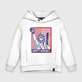 Детское худи Oversize хлопок с принтом Бейсбол Liberty city в Ухте, френч-терри — 70% хлопок, 30% полиэстер. Мягкий теплый начес внутри —100% хлопок | боковые карманы, эластичные манжеты и нижняя кромка, капюшон на магнитной кнопке | Тематика изображения на принте: baseball | liberty | usa | бейсбол | либерти | либерти ситти