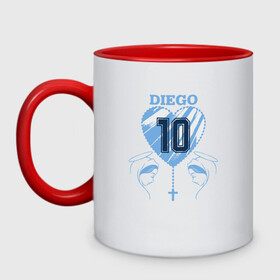 Кружка двухцветная с принтом Love Diego в Ухте, керамика | объем — 330 мл, диаметр — 80 мм. Цветная ручка и кайма сверху, в некоторых цветах — вся внутренняя часть | Тематика изображения на принте: argentina | diego | football | maradona | messi | аргентина | гол | диего | игрок | марадона | месси | мяч | рука бога | спорт | футбол | футболист | чемпион
