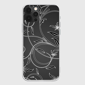 Чехол для iPhone 12 Pro Max с принтом Узор листочки На темном Фоне в Ухте, Силикон |  | black | dark | in the top | in the trend | leaf | pattern | student | white | youth | белый | в топе | в тренде | листок | молодежь | студент | темный | узор | черный