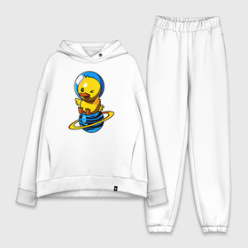 Женский костюм хлопок Oversize с принтом Утенок космонавт в Ухте,  |  | космонавт | космос | планета | птица | скафандр | утенок | утка