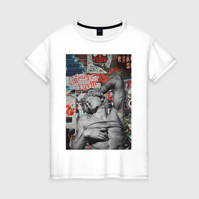 Женская футболка хлопок с принтом Chill в Ухте, 100% хлопок | прямой крой, круглый вырез горловины, длина до линии бедер, слегка спущенное плечо | август из прима порта | агий | александр ронданини | антиной браски | граффити | дельфийский антиной | краска | надписи | скульптура | статуя | стена | узоры