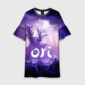 Детское платье 3D с принтом Ori and the Will of the Wisps в Ухте, 100% полиэстер | прямой силуэт, чуть расширенный к низу. Круглая горловина, на рукавах — воланы | Тематика изображения на принте: adventure | computer game | lightning | ori | ori and the will of the wisps | rain | spirit of the forest | tree | дерево | дождь | дух леса | компьютерная игра | молния | ори | ори и блуждающие огоньки | приключения