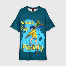 Детское платье 3D с принтом Wonder Egg Priority в Ухте, 100% полиэстер | прямой силуэт, чуть расширенный к низу. Круглая горловина, на рукавах — воланы | ai ooto | wonder egg | wonder egg priority | ай ото | аниме | персонажи | приоритет чудо яйца