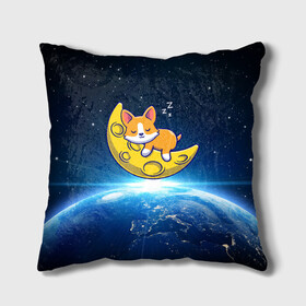 Подушка 3D с принтом Лунный корги | Space Corgi (Z) в Ухте, наволочка – 100% полиэстер, наполнитель – холлофайбер (легкий наполнитель, не вызывает аллергию). | состоит из подушки и наволочки. Наволочка на молнии, легко снимается для стирки | corgi | кинолог | корги | пёс | рыжая | рыжая собака | собака | собакен | собачка | собачница | собачуха | собичник