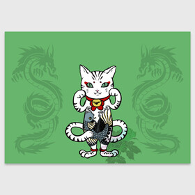 Поздравительная открытка с принтом ЯПОНСКИЙ КОТ | JAPANESE CAT (Z в Ухте, 100% бумага | плотность бумаги 280 г/м2, матовая, на обратной стороне линовка и место для марки
 | Тематика изображения на принте: japan | асихара но накацукуни | государство япония | ниппон | нихон | ооясимагуни | страна восходящего солнца | традиции | традиция | япония