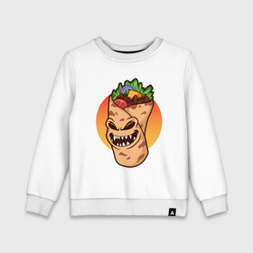 Детский свитшот хлопок с принтом Шаурма - зомби в Ухте, 100% хлопок | круглый вырез горловины, эластичные манжеты, пояс и воротник | Тематика изображения на принте: zombie | зомби | лаваш | хеллоуин | шаверма | шаурма