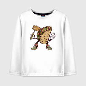 Детский лонгслив хлопок с принтом Тако делает сэлфи в Ухте, 100% хлопок | круглый вырез горловины, полуприлегающий силуэт, длина до линии бедер | Тематика изображения на принте: сэлфи | тако | фотка | шаверма | шаурма