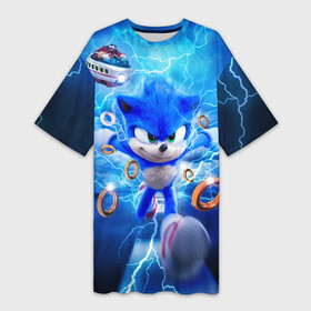 Платье-футболка 3D SONIC | СИНИЙ ЁЖ (Z): в Ухте,  |  | blaze the cat | hedgehog | sega | silver | sonic | speed sonic | быстрый ёж | ёж соник | метал соник | сега | сильвер | синий ёж | соник