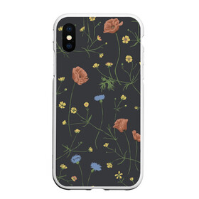 Чехол для iPhone XS Max матовый с принтом Цветы На черном Фоне в Ухте, Силикон | Область печати: задняя сторона чехла, без боковых панелей | Тематика изображения на принте: black | blue | flower | in the top | in the trend | leaves | poppy | small flowers | twigs | yellow | в топе | в тренде | веточки | жёлтый | листья | мак | мелкие цветы | синие | цветок | черный