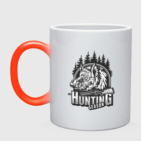 Кружка хамелеон Сезон охоты: в Ухте, керамика | меняет цвет при нагревании, емкость 330 мл | for hunt | for hunter | hunt | hunter | weapon | дичь | оружие | охота | охотник | охотникам | охотнику | охотнице
