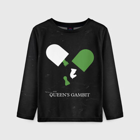 Детский лонгслив 3D с принтом Qweens gambit в Ухте, 100% полиэстер | длинные рукава, круглый вырез горловины, полуприлегающий силуэт
 | chess | serial | the queens gambit | аня тейлор джой | сериал | сериалы | ход королевы | шахматы | элизабет хармон