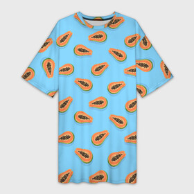 Платье-футболка 3D с принтом Папайа паттерн в Ухте,  |  | вегетарианец | еда | зож | иллюстрация | летний принт | папайа | паттерн | правильное питание | рисунок | фрукты