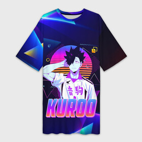 Платье-футболка 3D с принтом КУРОО ТЕЦУРО   TETSURO   NEON в Ухте,  |  | anime | haikyu | kuroo tetsuro | manga | nekoma. | аниме | волейбол | герой | куроо тецуро | манга | некома | персонаж