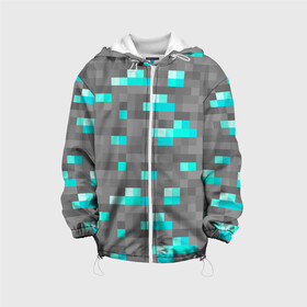 Детская куртка 3D с принтом Алмазы в Ухте, 100% полиэстер | застежка — молния, подол и капюшон оформлены резинкой с фиксаторами, по бокам — два кармана без застежек, один потайной карман на груди, плотность верхнего слоя — 90 г/м2; плотность флисового подклада — 260 г/м2 | Тематика изображения на принте: maincraft | minecraft | алмазная руда | алмазы | майн | майнкрафт | руда | текстура