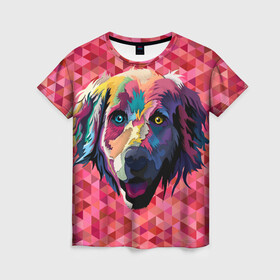 Женская футболка 3D Радужный пёс: в Ухте, 100% полиэфир ( синтетическое хлопкоподобное полотно) | прямой крой, круглый вырез горловины, длина до линии бедер | animal | dog | звери | пёс | пёсель | радужный | собака | собакен