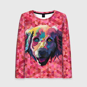 Женский лонгслив 3D Радужный пёс: в Ухте, 100% полиэстер | длинные рукава, круглый вырез горловины, полуприлегающий силуэт | animal | dog | звери | пёс | пёсель | радужный | собака | собакен
