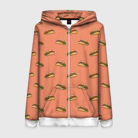 Женская толстовка 3D на молнии с принтом Тако паттерн в Ухте, 100% полиэстер | длина до линии бедра, манжеты и пояс оформлены мягкой тканевой резинкой, двухслойный капюшон со шнурком для регулировки, спереди молния, по бокам два кармана | taco | еда | иллюстрация | мексиканская кухня | паттерн | рисунок | тако | фаст фуд