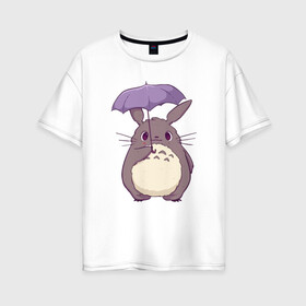 Женская футболка хлопок Oversize с принтом Кавайный Тоторо с зонтиком в Ухте, 100% хлопок | свободный крой, круглый ворот, спущенный рукав, длина до линии бедер
 | ghibli | japan | nature | neigbor | neighbour | totoro | анимация | аниме | гибли | друг | животные | лес | милый | мир | миядзаки | мой сосед тоторо | мульт | мультфильм | природа | сосед | тоторо | хаяо | хранитель | япония